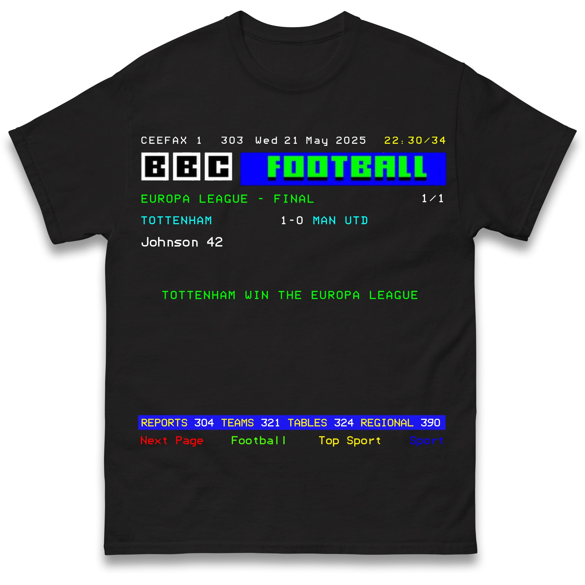 

Tottenham Retro Ceefax Europa League Winners 2025 Classic T-Shirt Womens Tops Tees S