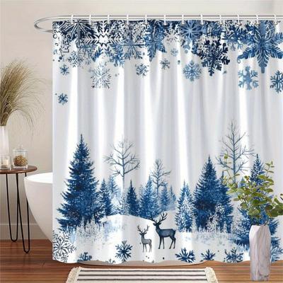 1 Pieza Cortina de Ducha Bosque de Invierno, Tejido de Poliéster, Lavable a Máquina, Con Ganchos, Adecuada Para Decoración de Baño