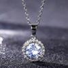 Round Center Stone Micro Pave Halo Pendant Women Cable Link Chain Clavicle Necklace