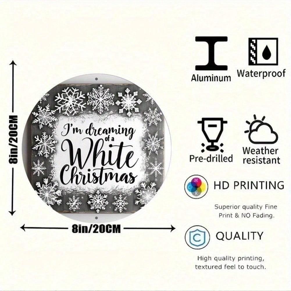 White Christmas Aluminum Wreath Sign Snowflake Holiday Wall Art Decor Metal Plaque Vintage 20x20