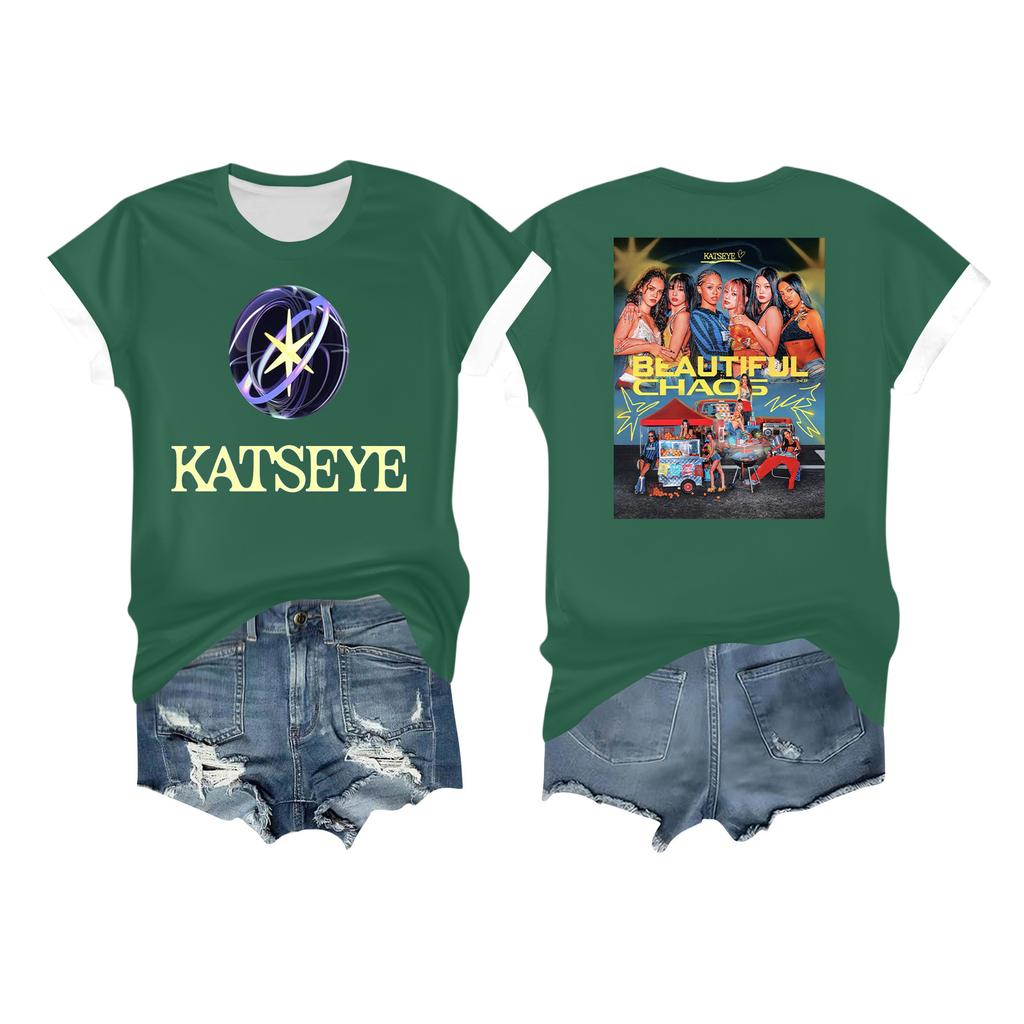 Women's Casual Printed T-shirt Round Neck Pullover Short Sleeve Top