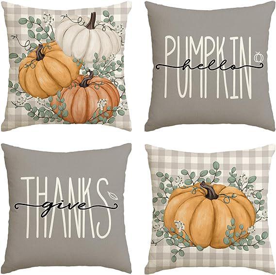 Autumn Thanksgiving Pillow Cover Set of Four Pumpkin Car Decoration Cushion Back Cover