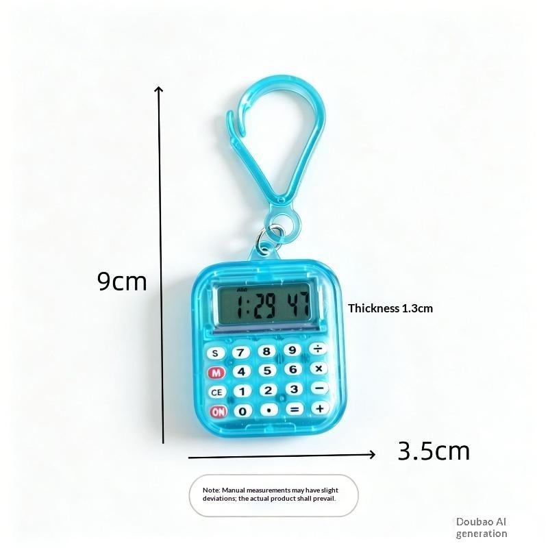 Mini Pocket Calculator Detachable Keychain Time Display Durable Plastic Counter for Students School Daily Use