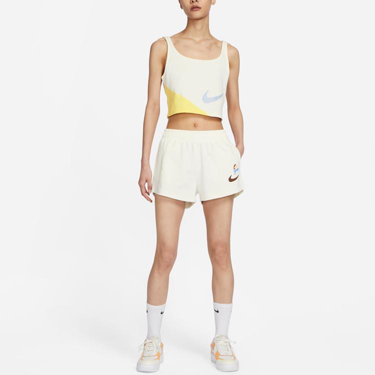 Nike Sportswear Logo Print Elastic Waist Mid-Rise Regular-Fit Shorts Women Shorts Sail-White FJ7716-133