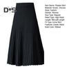 Women Pleated Skirt Elastic High Waist A-Line Midi Skirt Solid Color Mid-calf Length Skirt Thickened Commuting Style Skirt