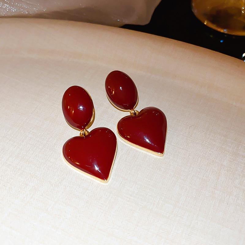 Ancola Silver Needle Red Heart Earrings – Fashionable, Luxurious & Elegant for Autumn/Winter 2025