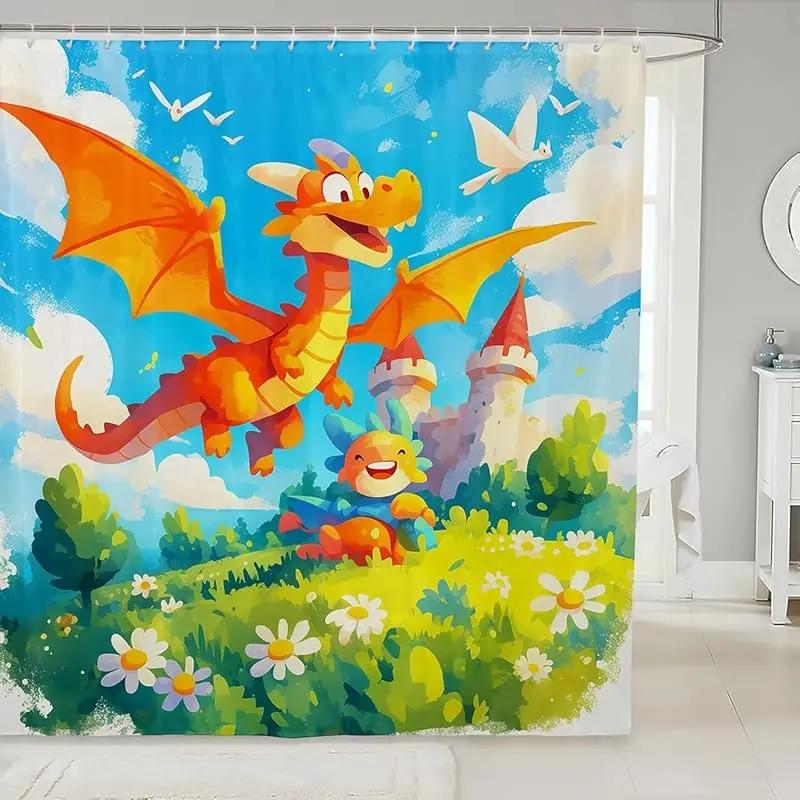 Elegant Oriental Dragon & Floral Bath Curtain - High-Quality Waterproof, Mildew-Proof Bathroom Decor, Traditional Artistry Touch