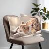 4Pcs Cute Bunny Rabbit Cushion Cover Sleeping Yawning Printed Pillow Case Polyester Home Decor Sofa Living Room 2D Flat