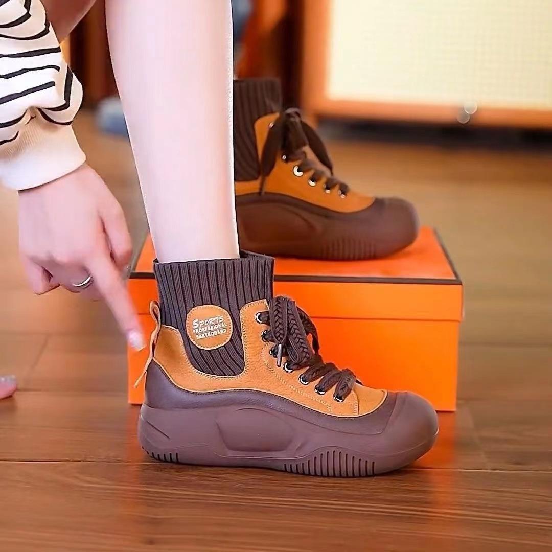 

Новые вязаные эластичные тонкие женские сапоги, короткие сапоги с летающей тканью на толстой подошве 36 жёлтый