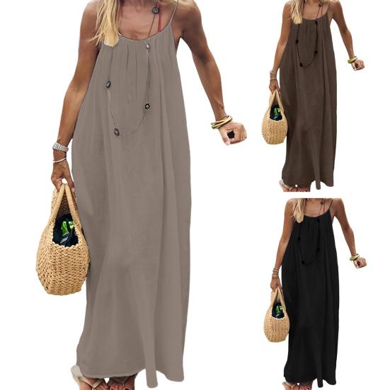 Abito Cami Donna Senza Schiena Estivo Casual Senza Maniche Boho Spiaggia Maxi Abito Spalline Sottili Vacanza Abito Lungo Estivo con Laccio Posteriore