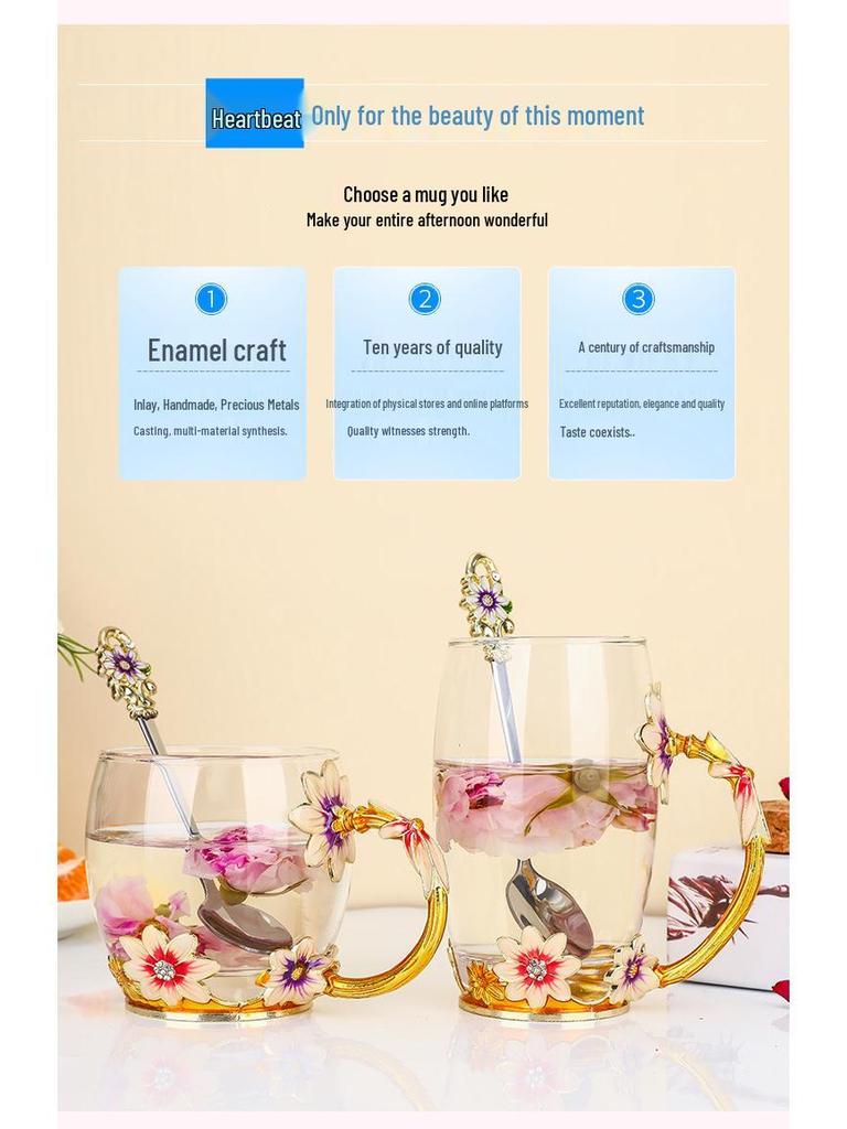 Daisy Enamel Flower Tea Cup - Heat-Resistant Crystal Glass for Home, Office, or Festival Gift