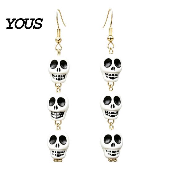 Lightweight Festival Earrings 1 Pair Acrylic Halloween for Women, Triple Skulls Drop Dangle Creative Skull Ornament Earrings, Gothic Jewelry