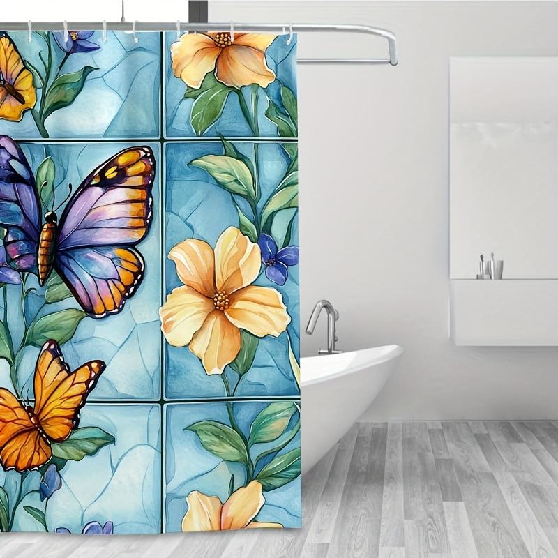 1PC Seamless Stained Glass Pattern Shower Curtain,Durable Polyester Fiber, Easy Clean, for Bathroom, Bathtub, Window Decor