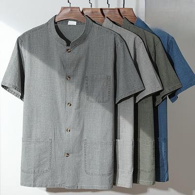 Leinenoberteil, kurzärmeliges T-Shirt für Herren mittleren Alters, ältere Menschen, Sommer, halbärmelige Strickjacke, Baumwoll-Leinenoberteil