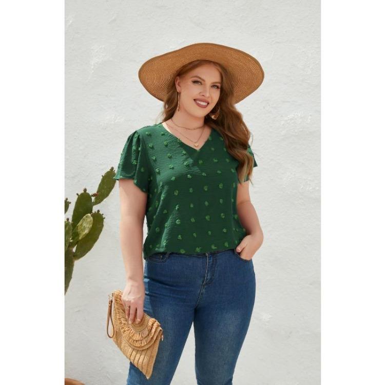 Plus Size Summer Casual V Neck Short Sleeve Tshirt Top Women