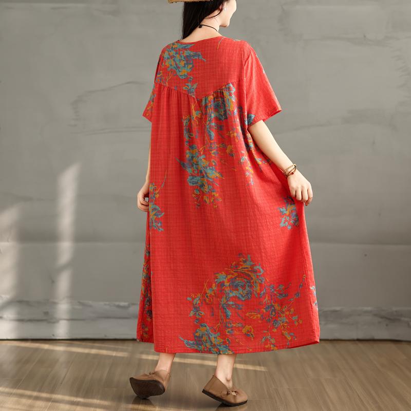 Dimanaf Vestido de Verano Talla Grande Mujer Casual Vintage Vestido Largo Estampado Floral Suelto Tipo Camisero Maxi