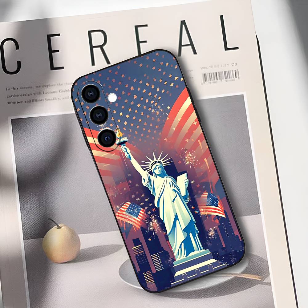 

Флаг Америки S-Статуя L-Свободы Чехол для телефона USA Для Samsung Galaxy A73,A72,A71,A70,A53,A52,A51,Мягкий силиконовый черный чехол Samsung a22 4g