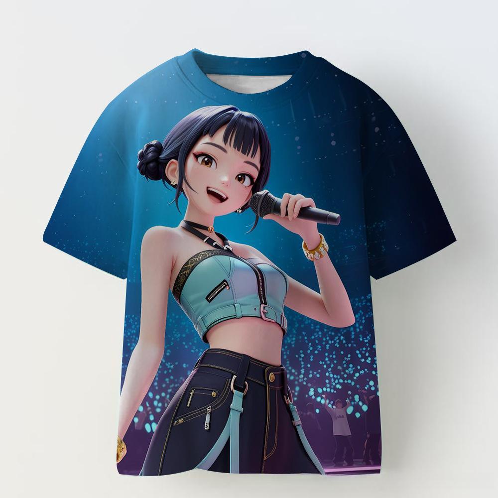 KPOP Demon Slayer Collaboration 3D Digital Print Summer Girls' Casual Fashion Round Neck Short Sleeve T-Shirt Parent-Child Outfit