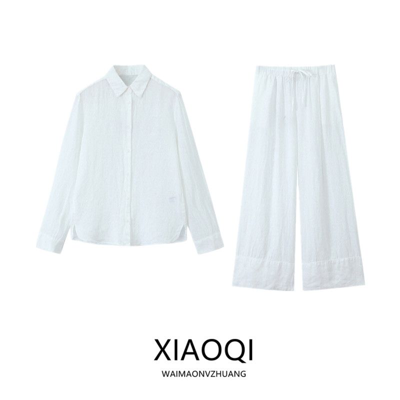 Fashion Style 2024 Summer New Arrival Women's Temperament Wild Linen Shirt High Waist Loose Pants 4877078 251