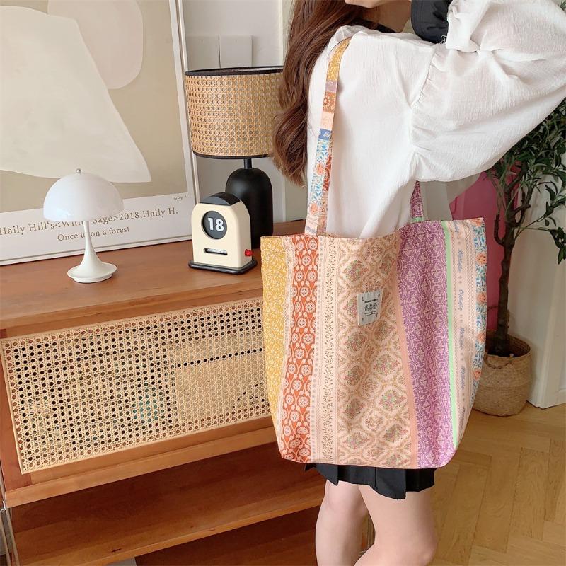 1 Canvas Commuting New Retro Floral Summer Work Shoulder Bag Cloth Bag Large Capacity Armpit Bag