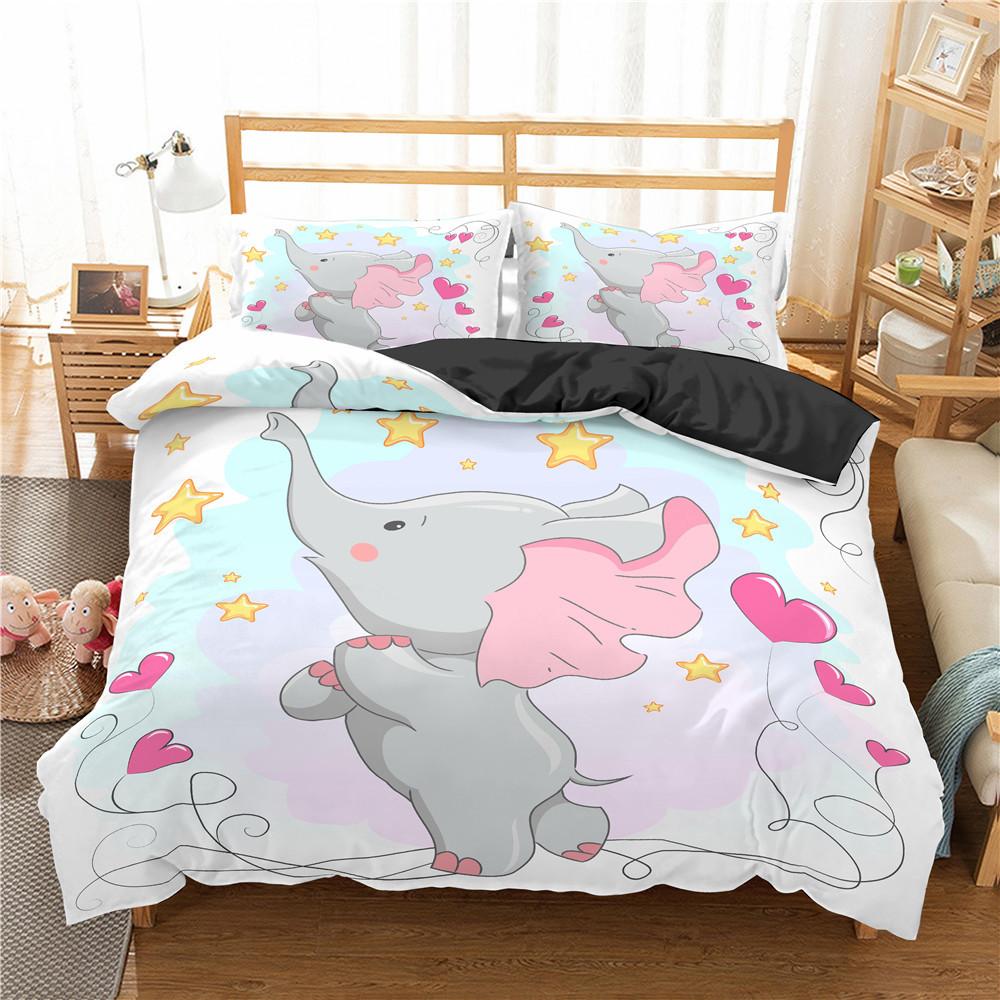 Kids Elephant Bedding Set King/Queen Size Cartoon Cute Animal Duvet Cover for Girls Boys Lovely Wildlife Polyester Quilt Cover