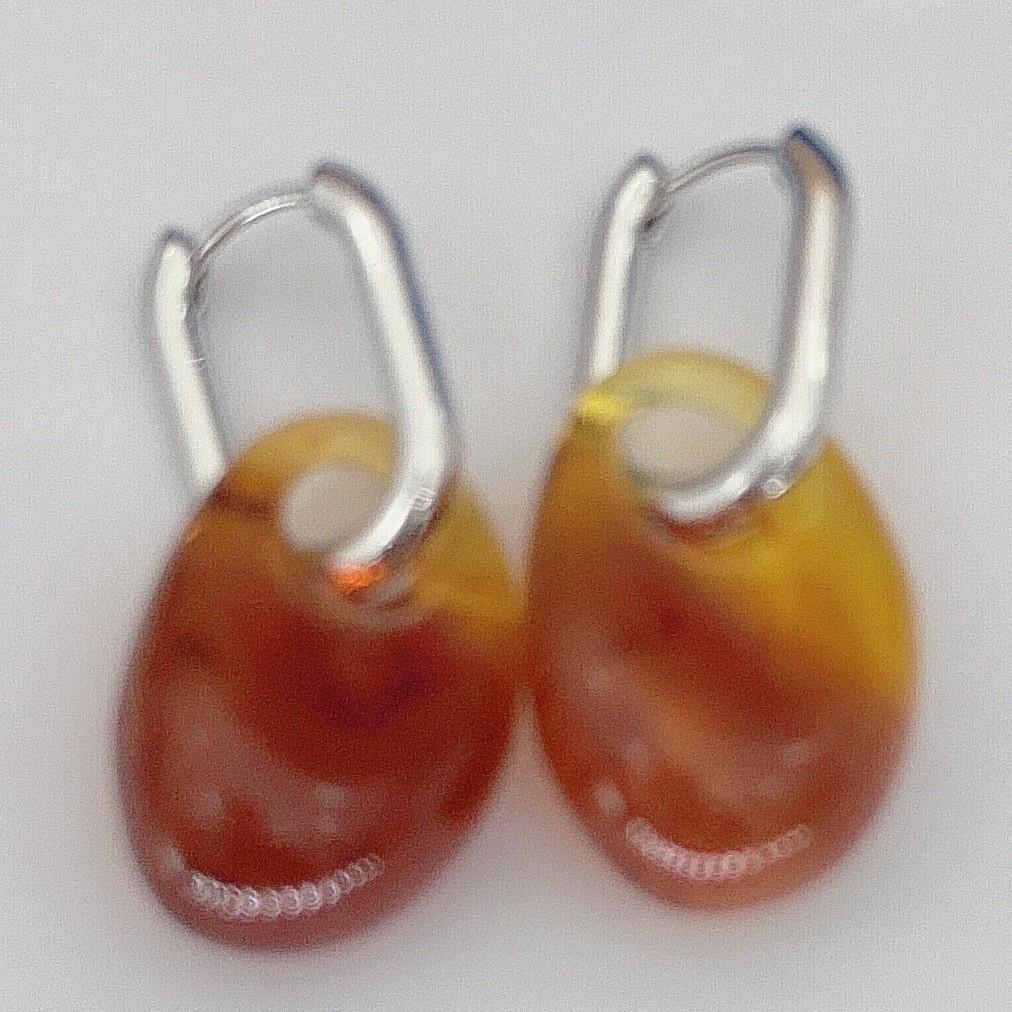 Amber Gold Hoop Earrings - European/American Style with Irregular Geometric Pendant, Light Luxury, Retro High-End Simple Ear Jewelry