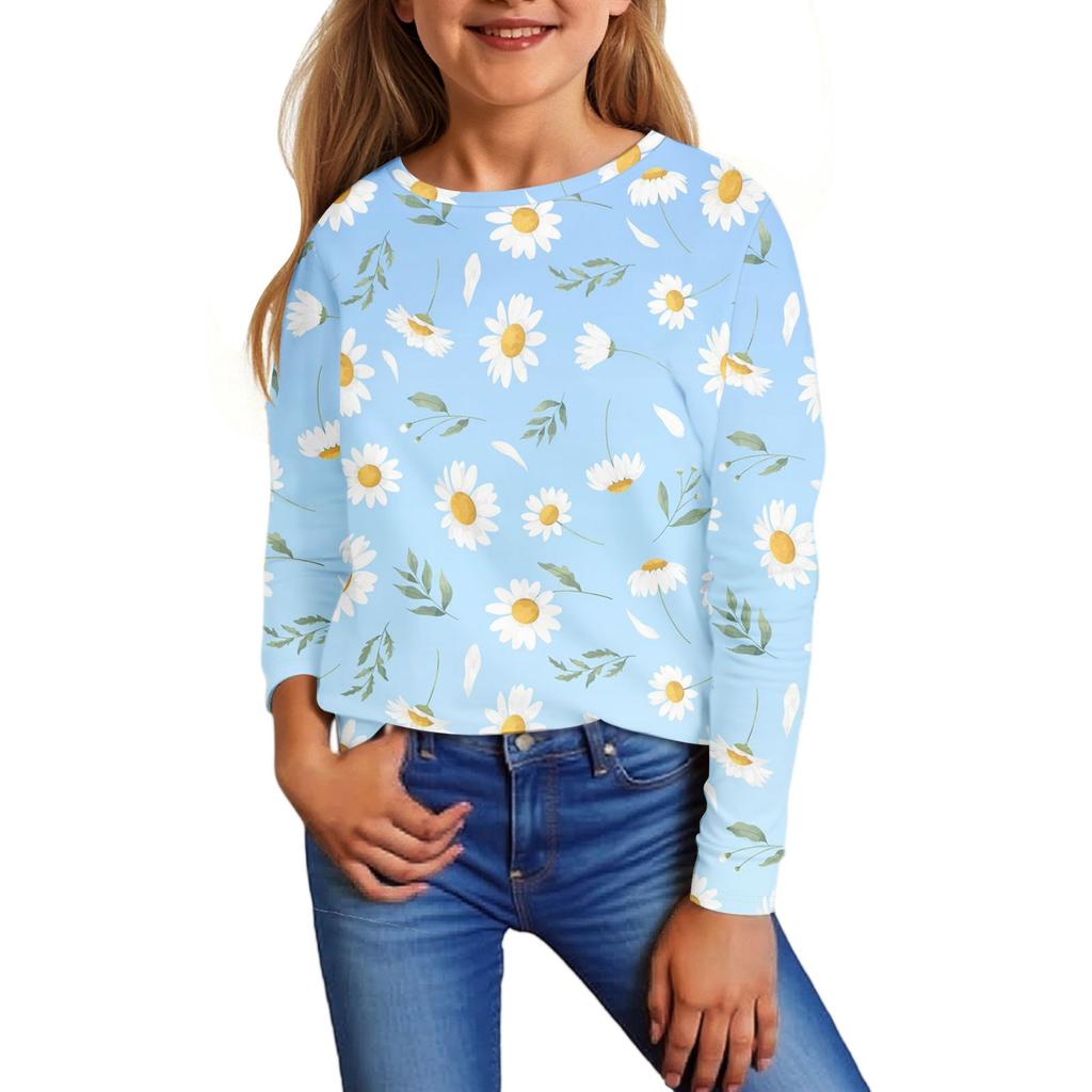 Dziecięce bluzki z długim rękawem, codzienna koszulka z nadrukiem, okrągły dekolt, pulowerowa bluzka