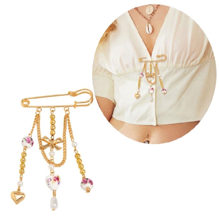 Trendy Alloy Metal Brooch with Swinging Tassels and Floral Charm Multi Purpose Caps And Bag Brooch Decors Accessory