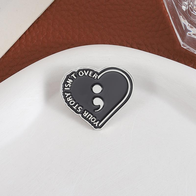 Semicolon Your Story Isn't Over Enamel Pin Motivational Quotes Black Heart Metal Brooch Lapel Badge Jewelry Gift For Friends