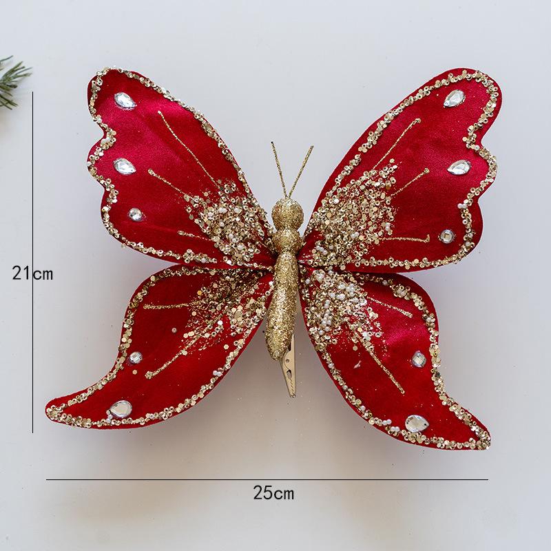 Simulated Butterfly Pendant Christmas Tree Gold Powder Decoration Butterfly Sequin Clip Christmas Floral Atmosphere Accessories