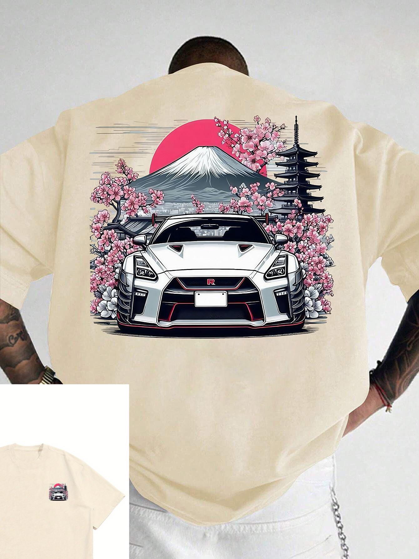 

Sakura Car Print T-shirt Men s Summer Sweat-absorbing Breathable Comfortable Top Outdoor Short-sleeved Trendy Men s Clothing 4XL