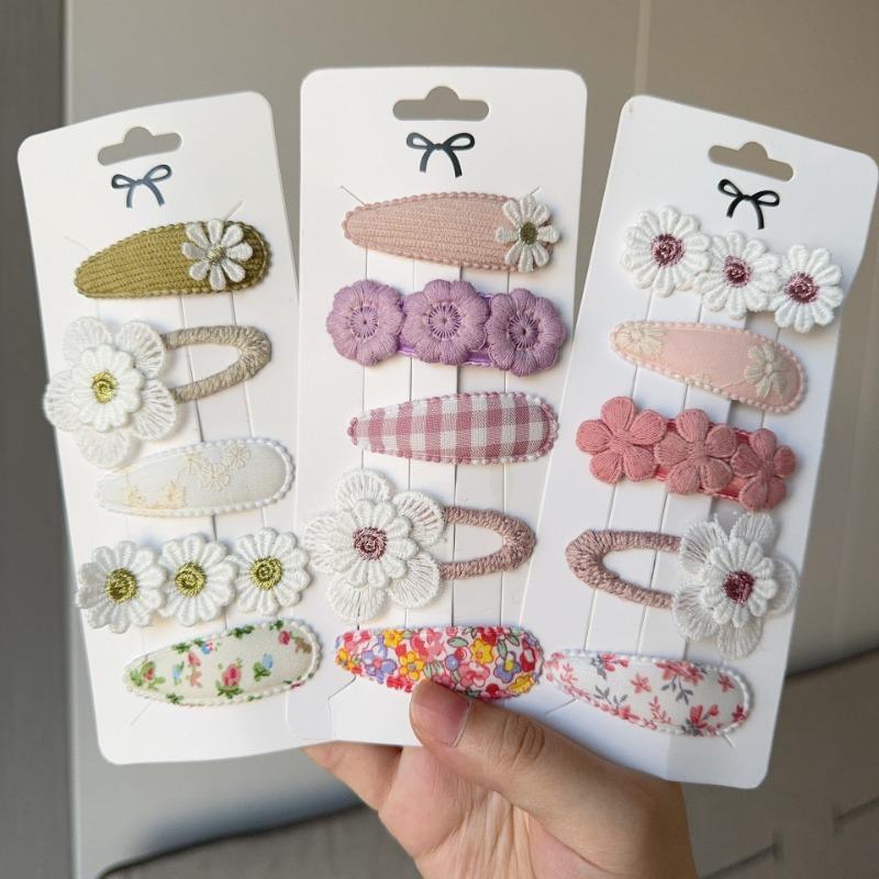 5pcs Clips Set for Kids Girl Hair Accessories Sweet Printe Hairbangs Hairclip Girls Barrette Ins Style Daisy Hairpin