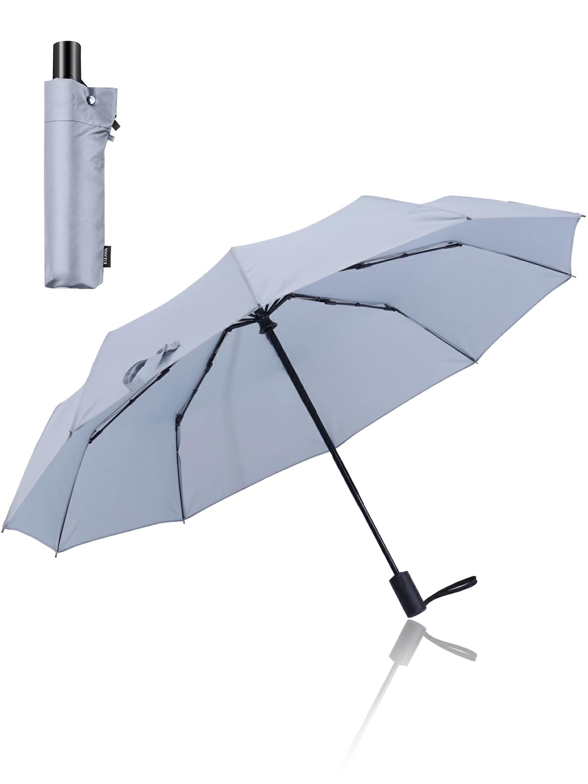 

KIZAWA Складной Автоматический Зонт с 10 58см Основными Спицами, Открытие/Закрытие в Одно Касание, Большой, Мужской Женский, Водоотталкивающий, Прочный, Ветроустойчивый, серый