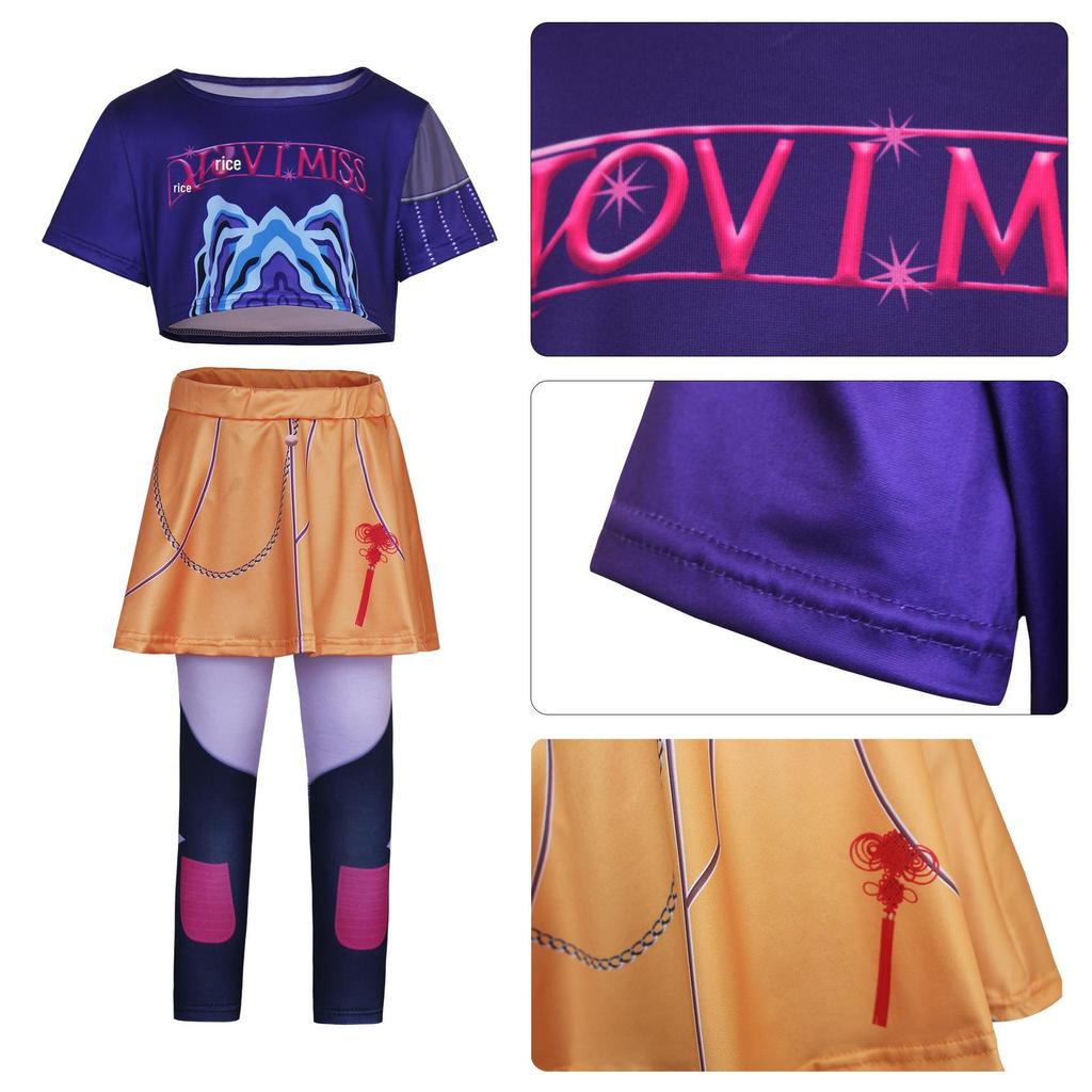 Fantasia Cosplay de Grupo Feminino K-POP Caçadora de Demônios de Halloween - Mila, Zoe, Lumi Roupa de Anime