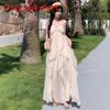 Polyester Floral Dress With Ruffled Hem And High Neck For Elegant Summer Look