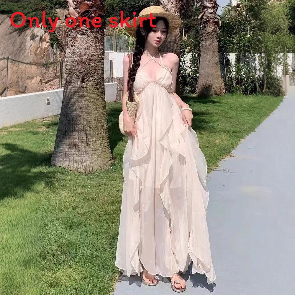 Polyester Floral Dress With Ruffled Hem And High Neck For Elegant Summer Look