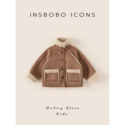 Insbobo Boys' Jacket 2025 Autumn and Winter New Style Kidsren's Fleece-Lined Fur Integrated Top for Girls, Warm Winter Clothing