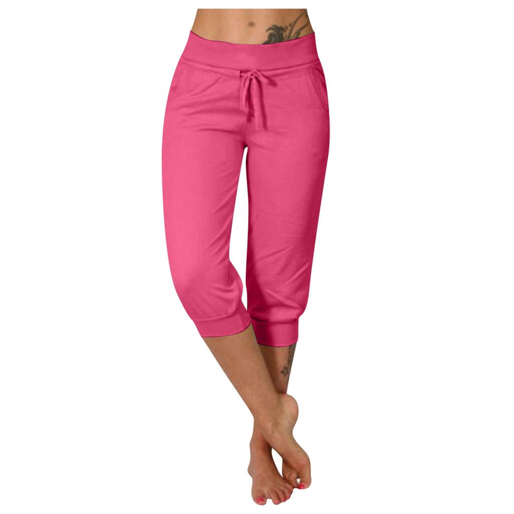 Summer Women Bootcut Pants Casual Solid Color Low Rise Drawstring Pockets Sports Pants Women Slim Fit Pants