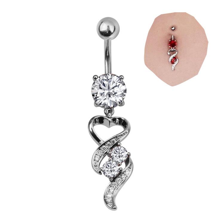 Heart-shaped Round Piercing Jewelry Navel Ring, Copper Inlaid Zircon Stainless Steel Navel Nail
