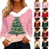 Women's Casual Christmas Print Long Sleeve Top with Plush Collar for Winter