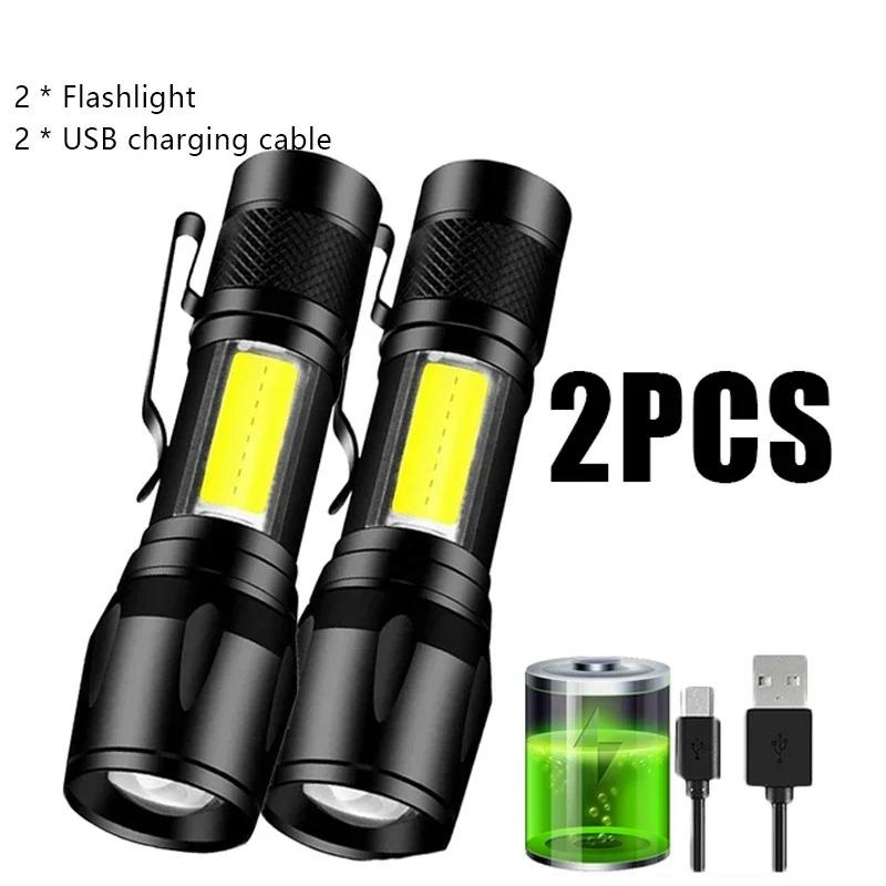 Mini LED Lommelykt USB Oppladbar Zoombar Lommelykt Høy Effekt Bærbar Spotlys Vanntett Lang Rekkevidde Utendørs Camping Lanterne