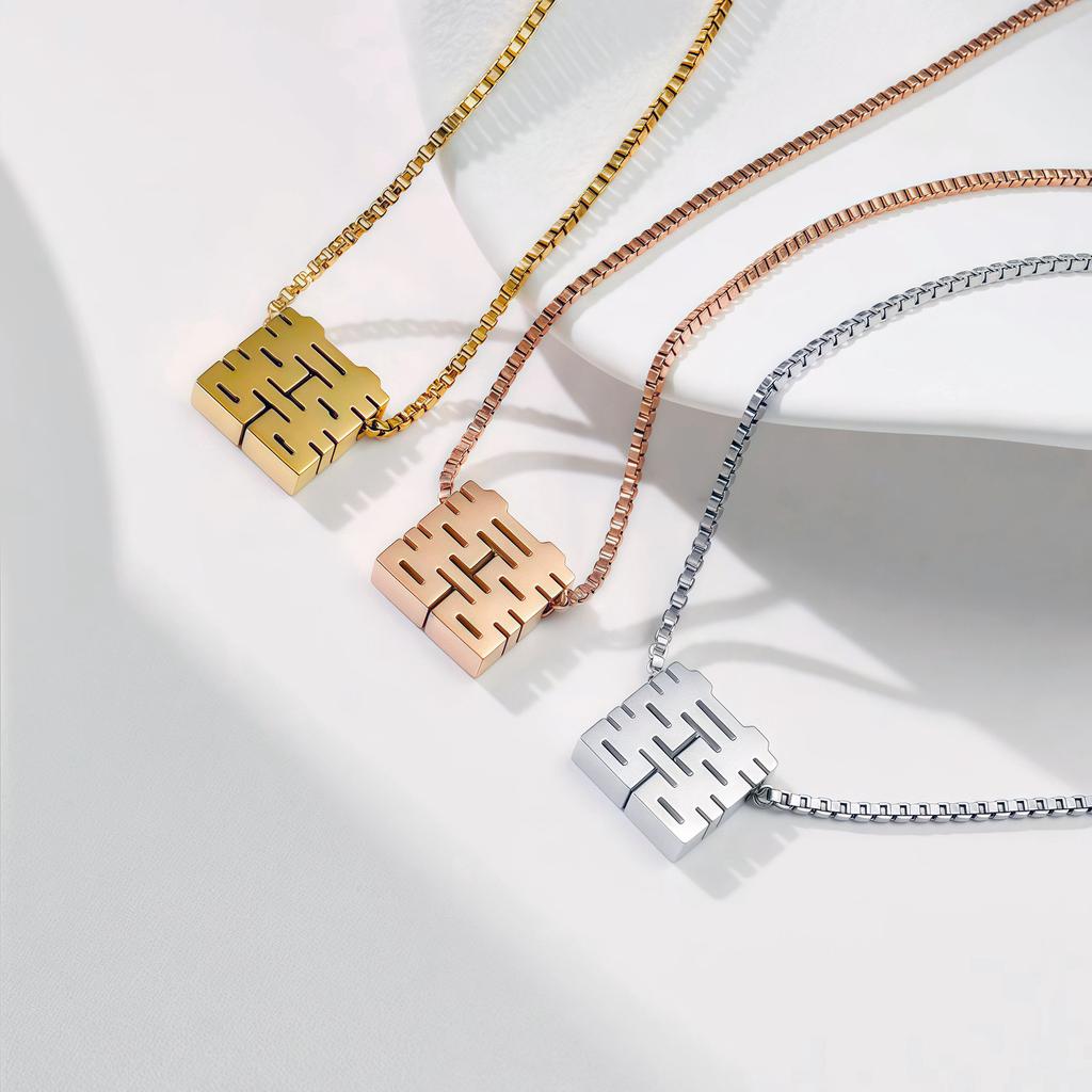 Korean Temperament Fashionable Commuting Daily Versatile Double Happiness Three-Dimensional Pendant Necklace Niche Stainless Steel Collarbone Chain
