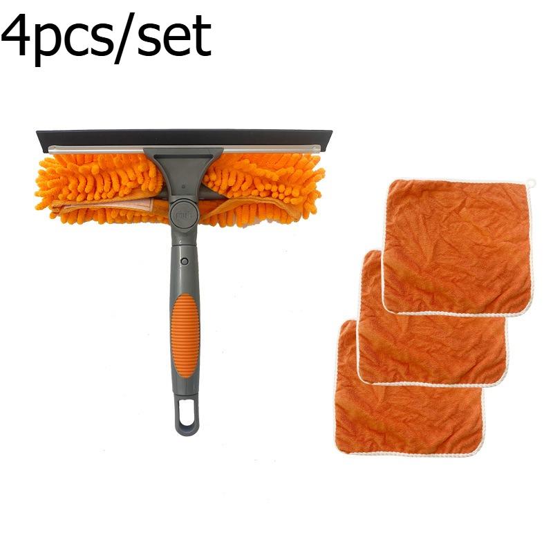 4pcs/set Window Squeegee and Cleaner Home Cleaning Tool Window Wiper with Reusable Rag for Glass Cleaning