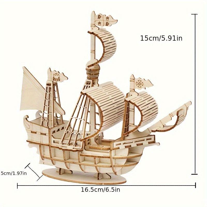 DIY  Sailing Ship Toys 3D Wooden Puzzle Toy Assembly Wood Craft Kits Desk Decoration for Children Kids