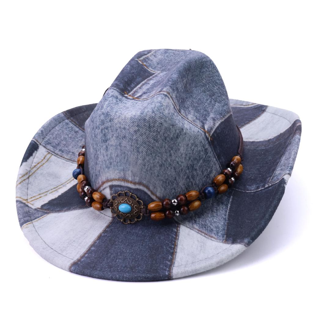 Ethnic Style Fashion Street Shot Design Sense Simple Western Travel Vacation Felt Hat Jazz Hat Retro Denim Top Hat