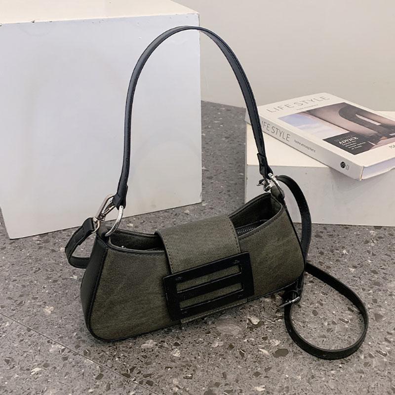 Fashion Niche Design Underarm Bag French Style Denim Splice Texture  Crossbody Bags Autumn Winter High-End Single Shoulder Pack