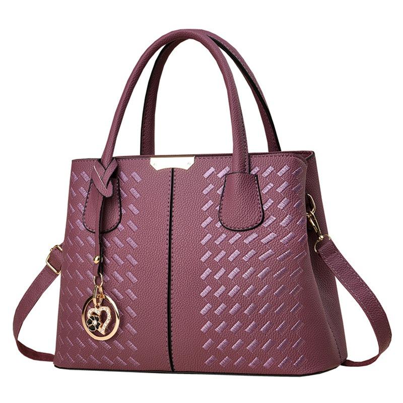 fashion casual handbag soft leather embroidered thread bag women's bag