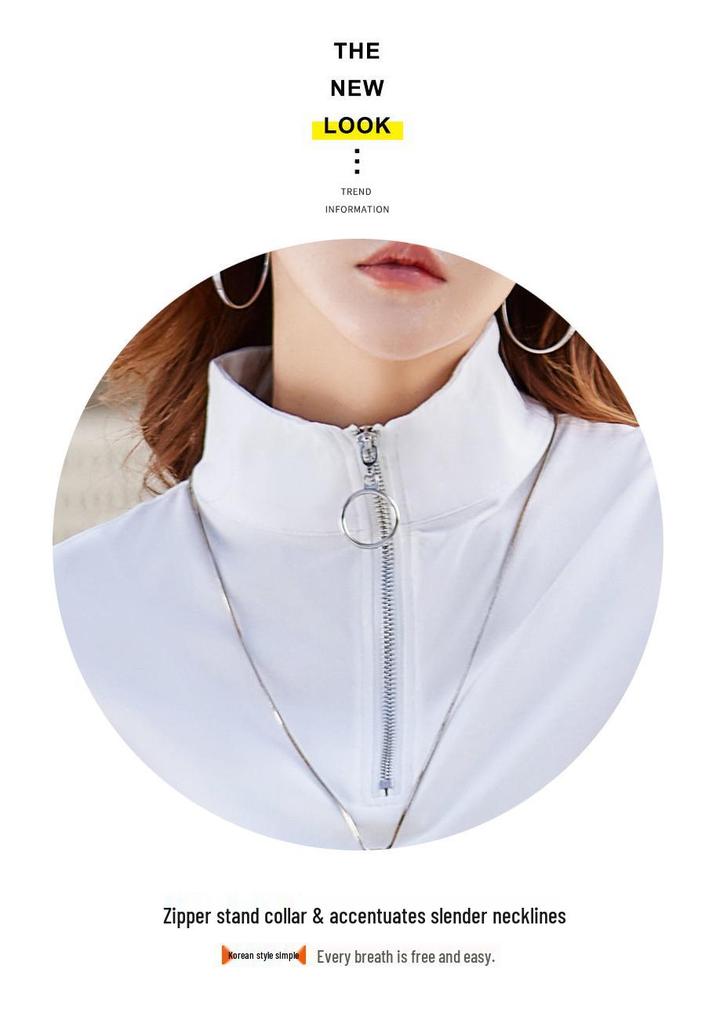 2025 Women's Striped Long-Sleeve Zipper T-Shirt with Stand Collar