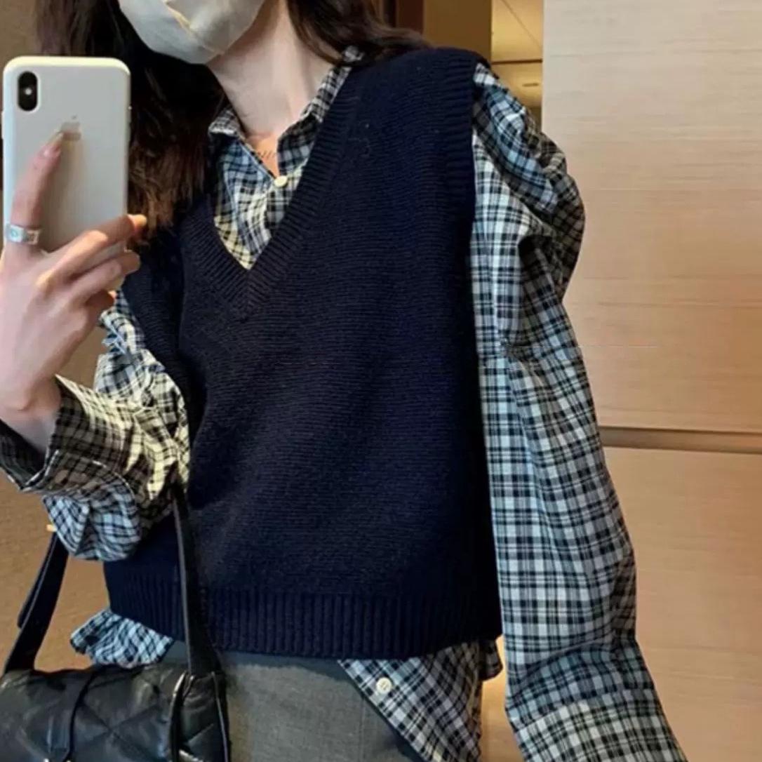 

Женский приталенный жилет с V-образным вырезом из мериносовой шерсти - Универсальный кардиган без рукавов для весны и осени XL чёрный