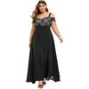Abito lungo da donna con maxi camicetta da sera in pizzo floreale con spalle scoperte e taglie forti